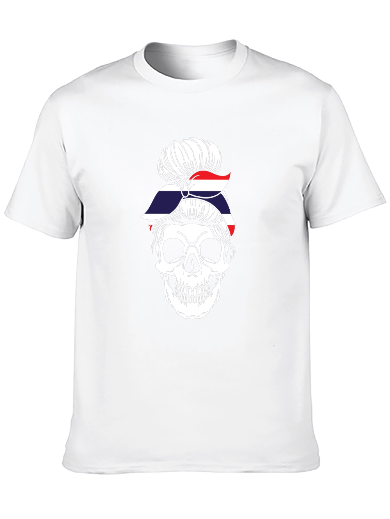 Skull Messy Bun Thailand Flag T-Shirt