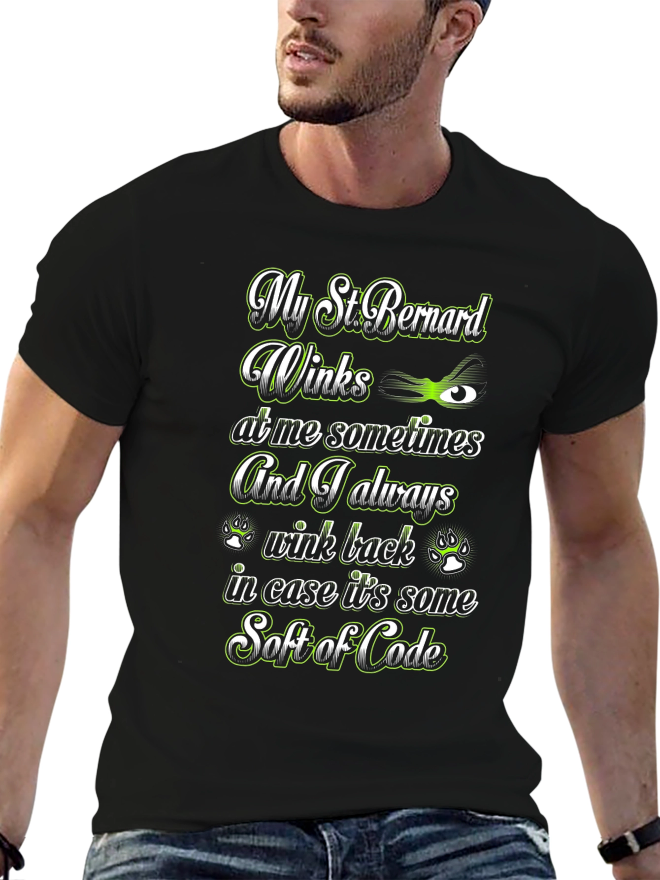 St. Bernard Dog Winks T-Shirt Soft of Code