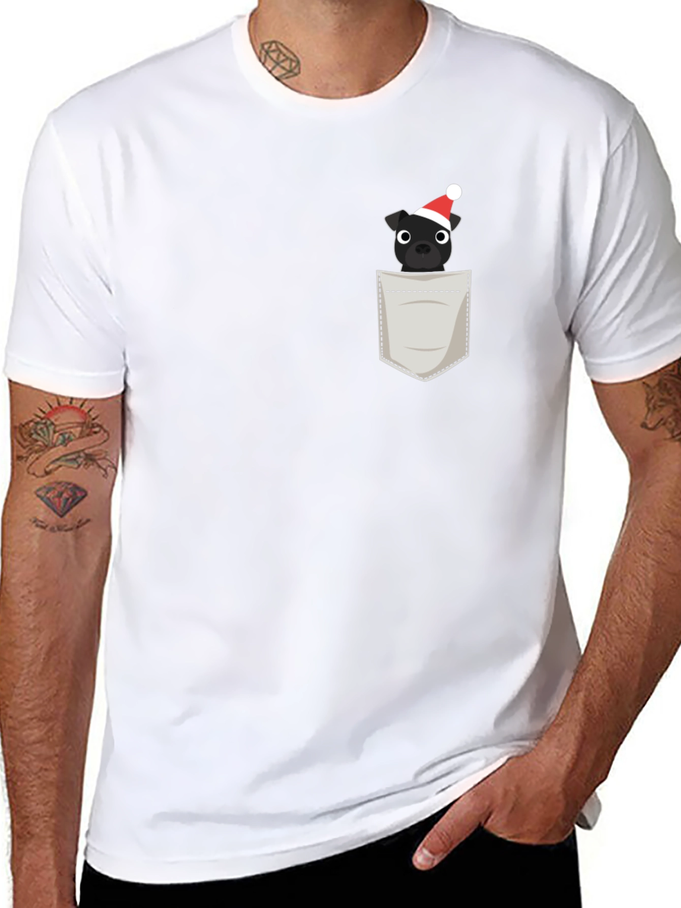 Festive Pocket Pup Tee - Black Cotton Blend
