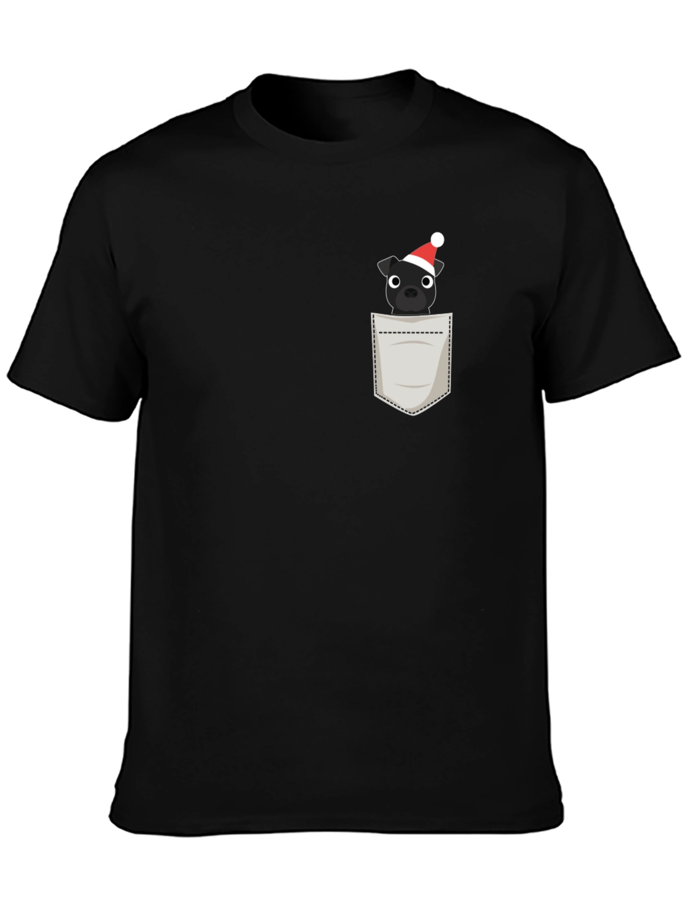 Festive Pocket Pup Tee - Black Cotton Blend