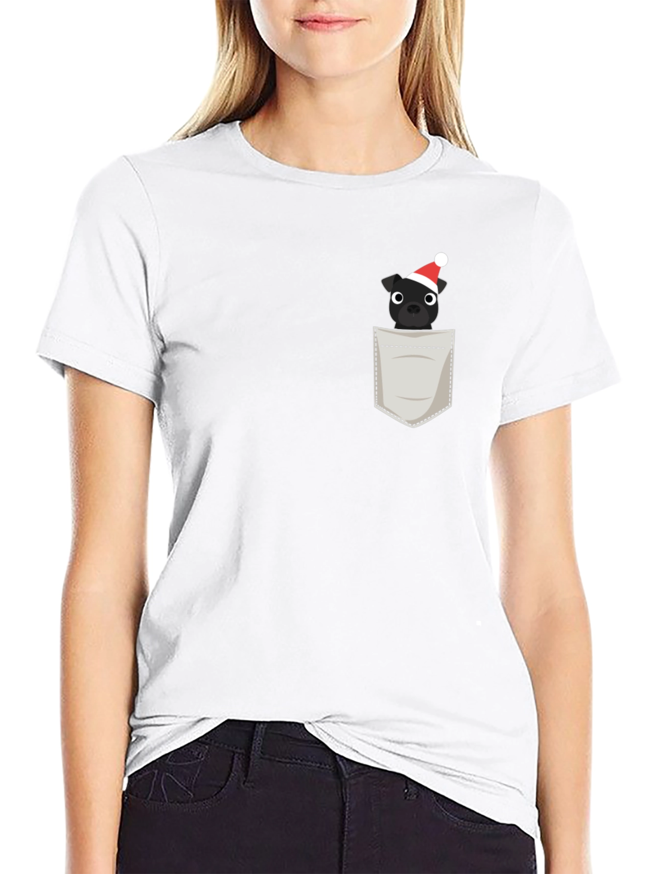 Festive Pocket Pup Tee - Black Cotton Blend