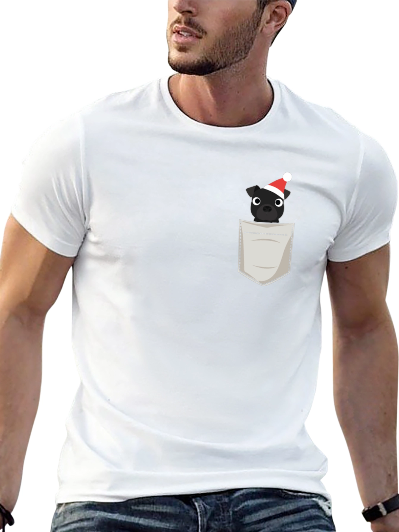 Festive Pocket Pup Tee - Black Cotton Blend