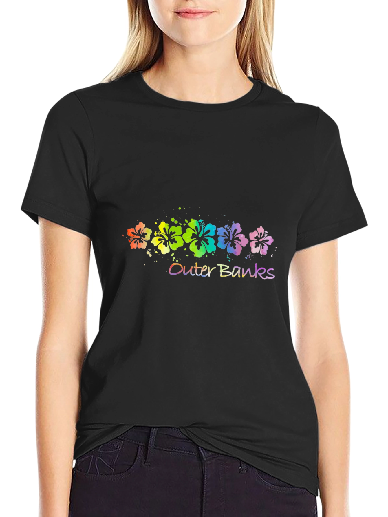 Outer Banks Floral T-Shirt - Vibrant Rainbow Design