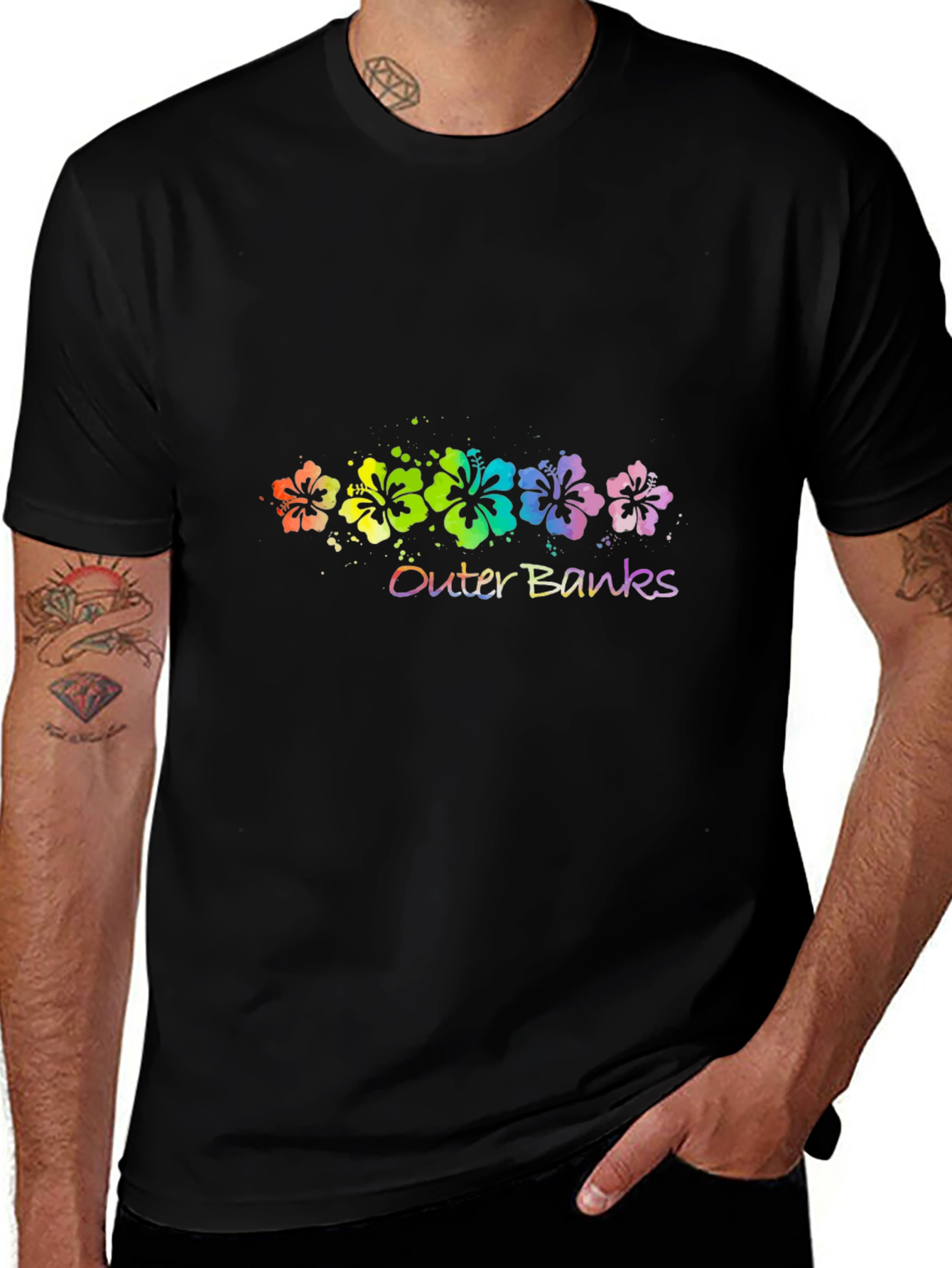 Outer Banks Floral T-Shirt - Vibrant Rainbow Design