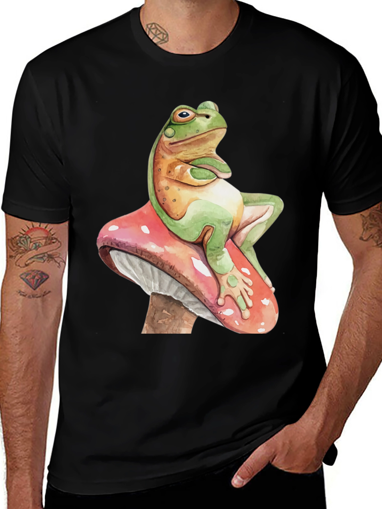 Frog on Mushroom Graphic Tee - Whimsical Design