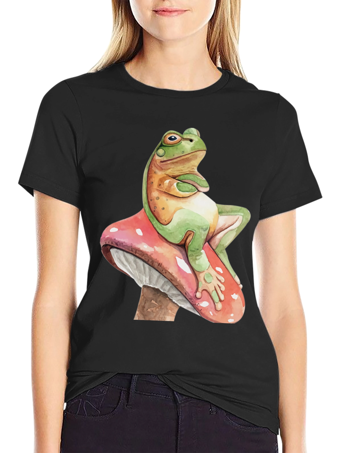Frog on Mushroom Graphic Tee - Whimsical Design