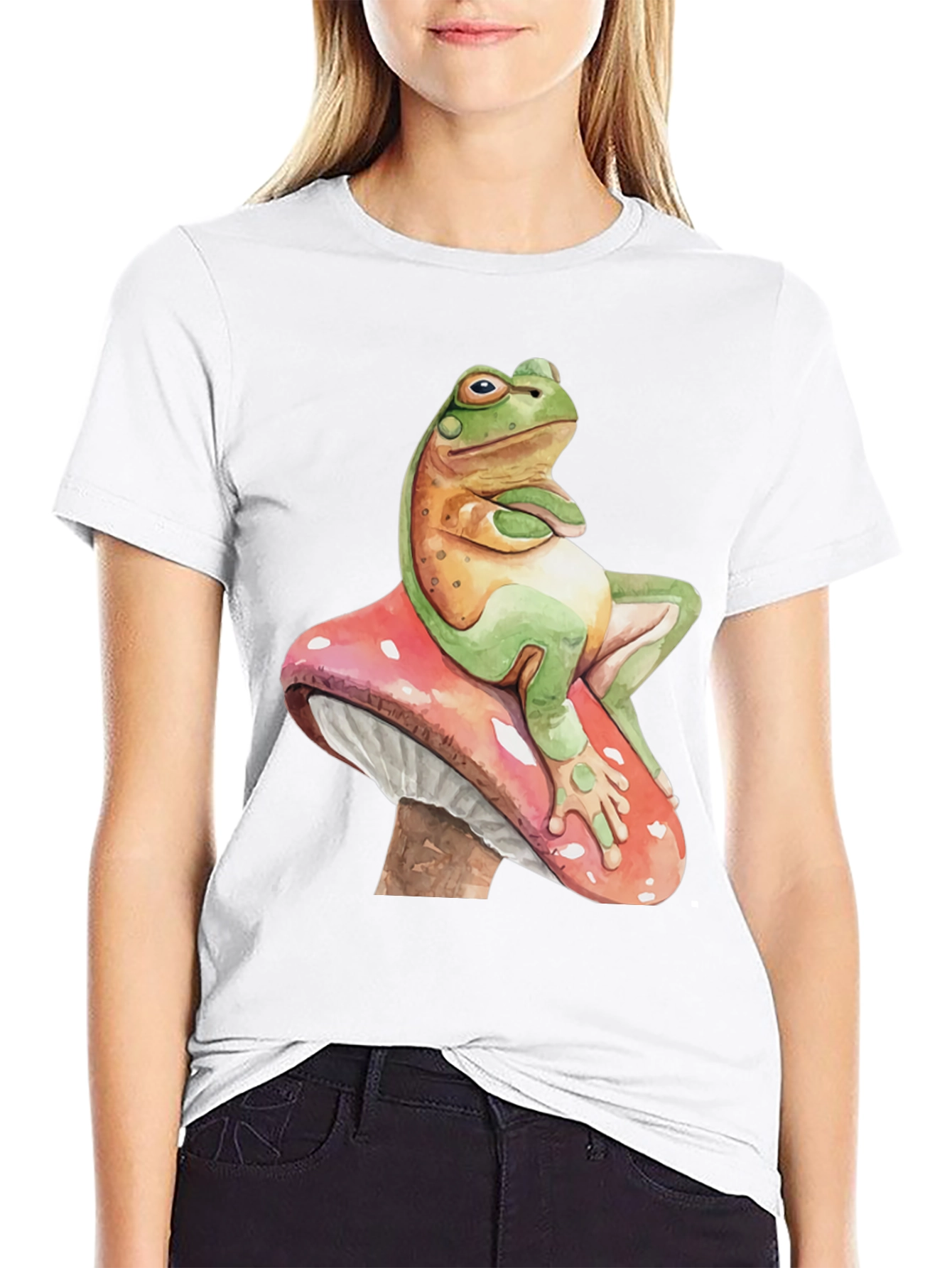 Frog on Mushroom Graphic Tee - Whimsical Design