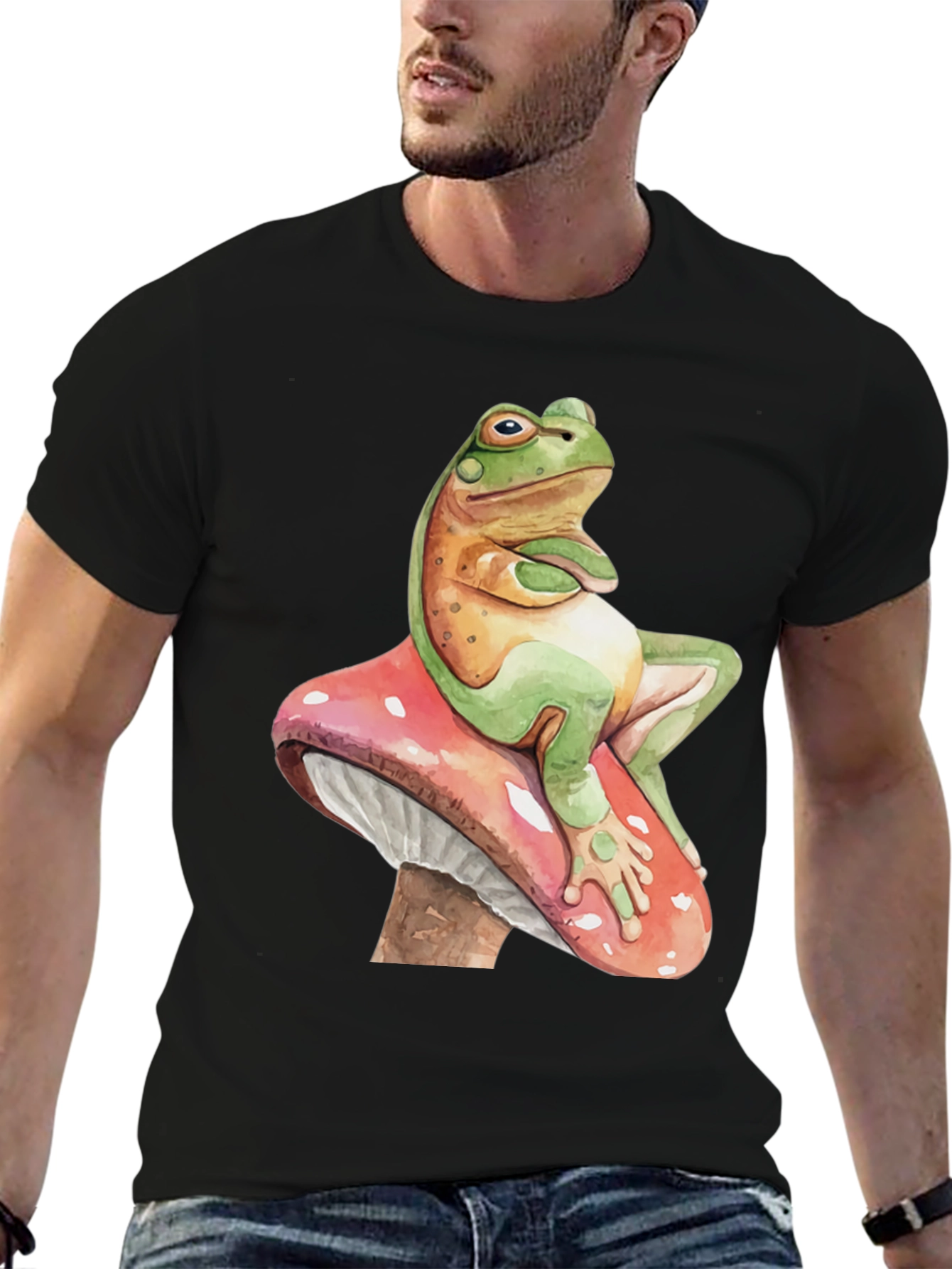 Frog on Mushroom Graphic Tee - Whimsical Design