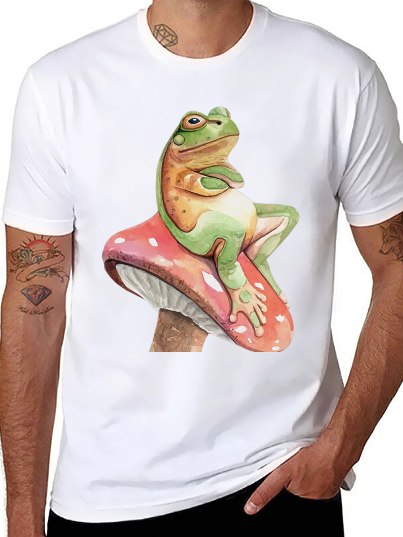 Frog on Mushroom Graphic Tee - Whimsical Design