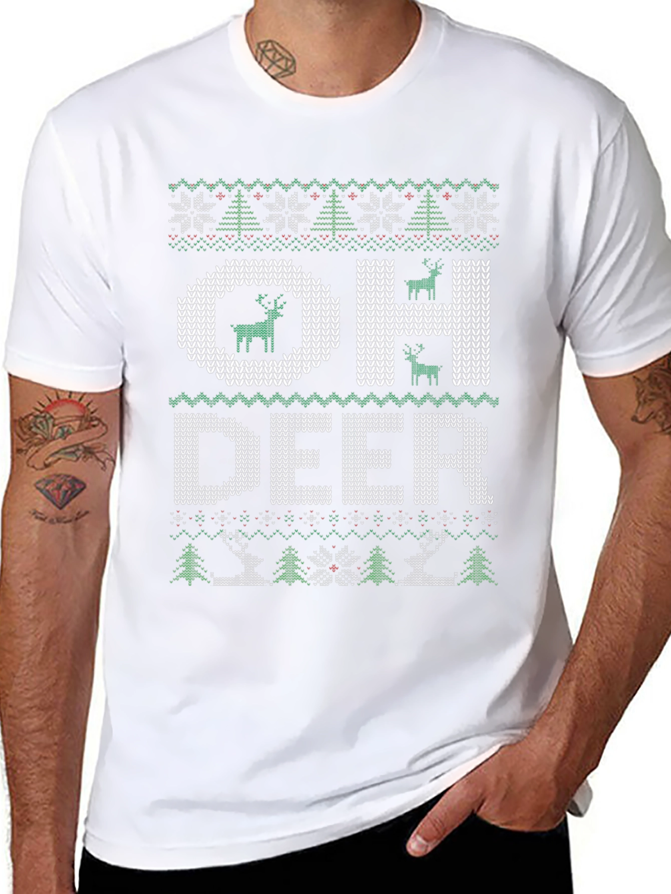 Oh Deer Ugly Christmas Sweater Style T-Shirt