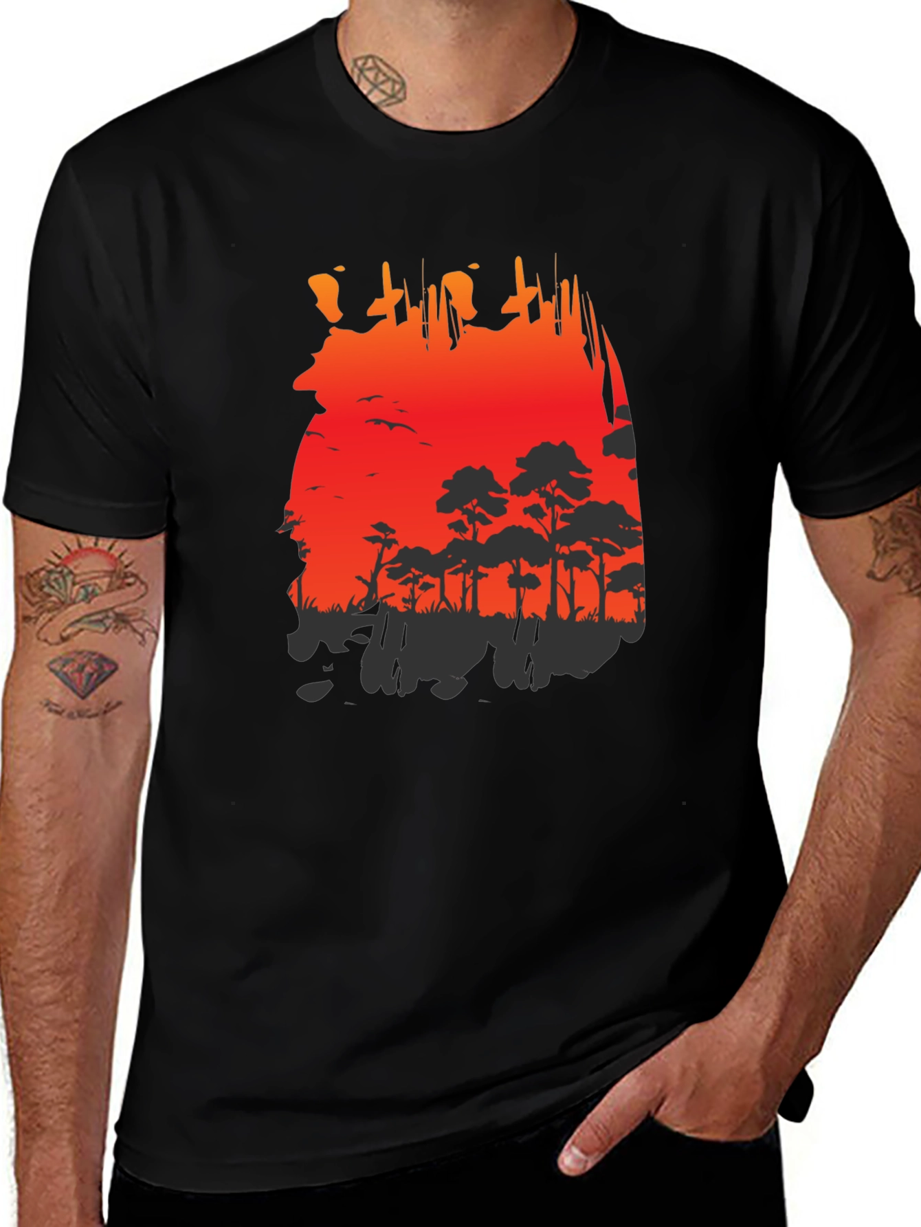 Red Sunset Forest Graphic Tee