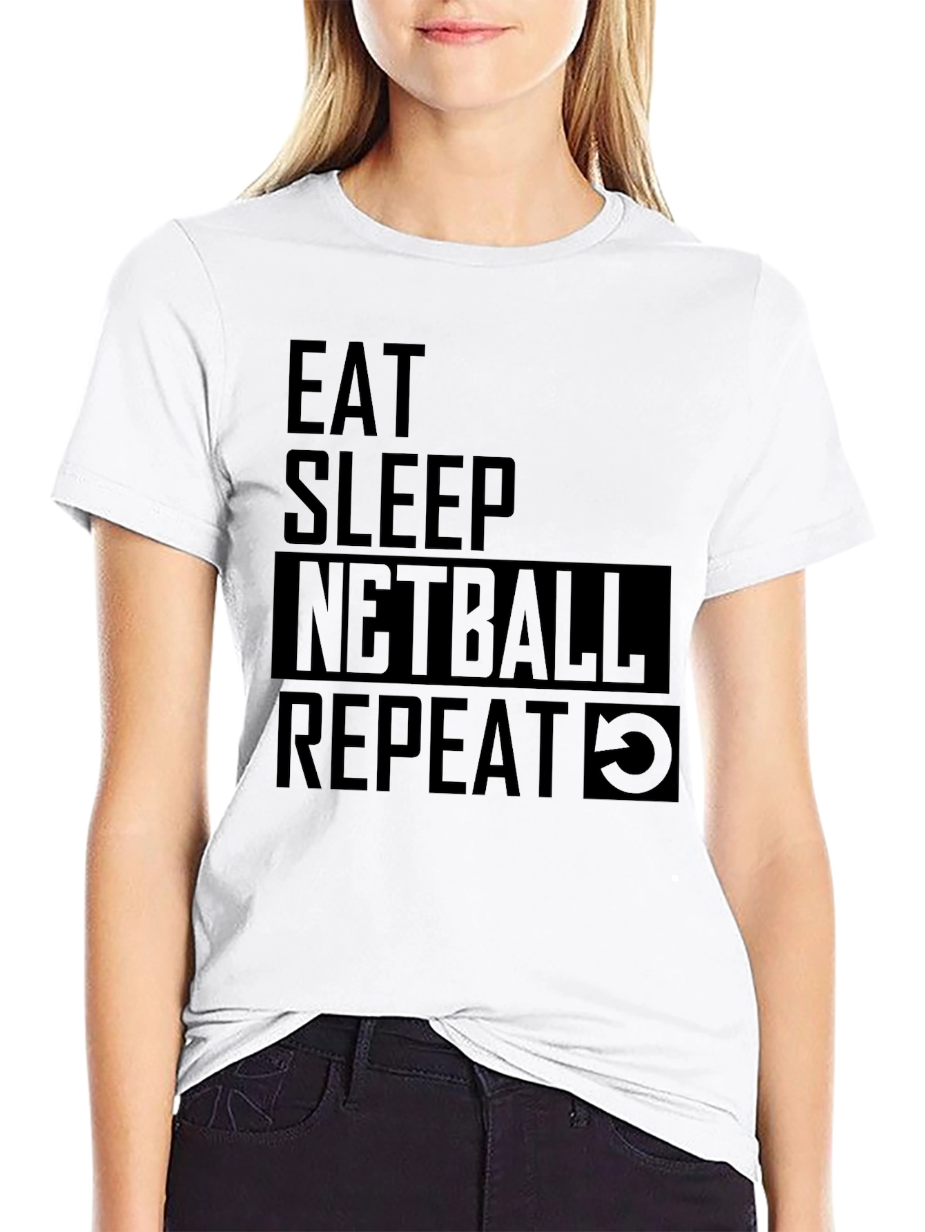 Eat Sleep Netball Repeat Black T-Shirt