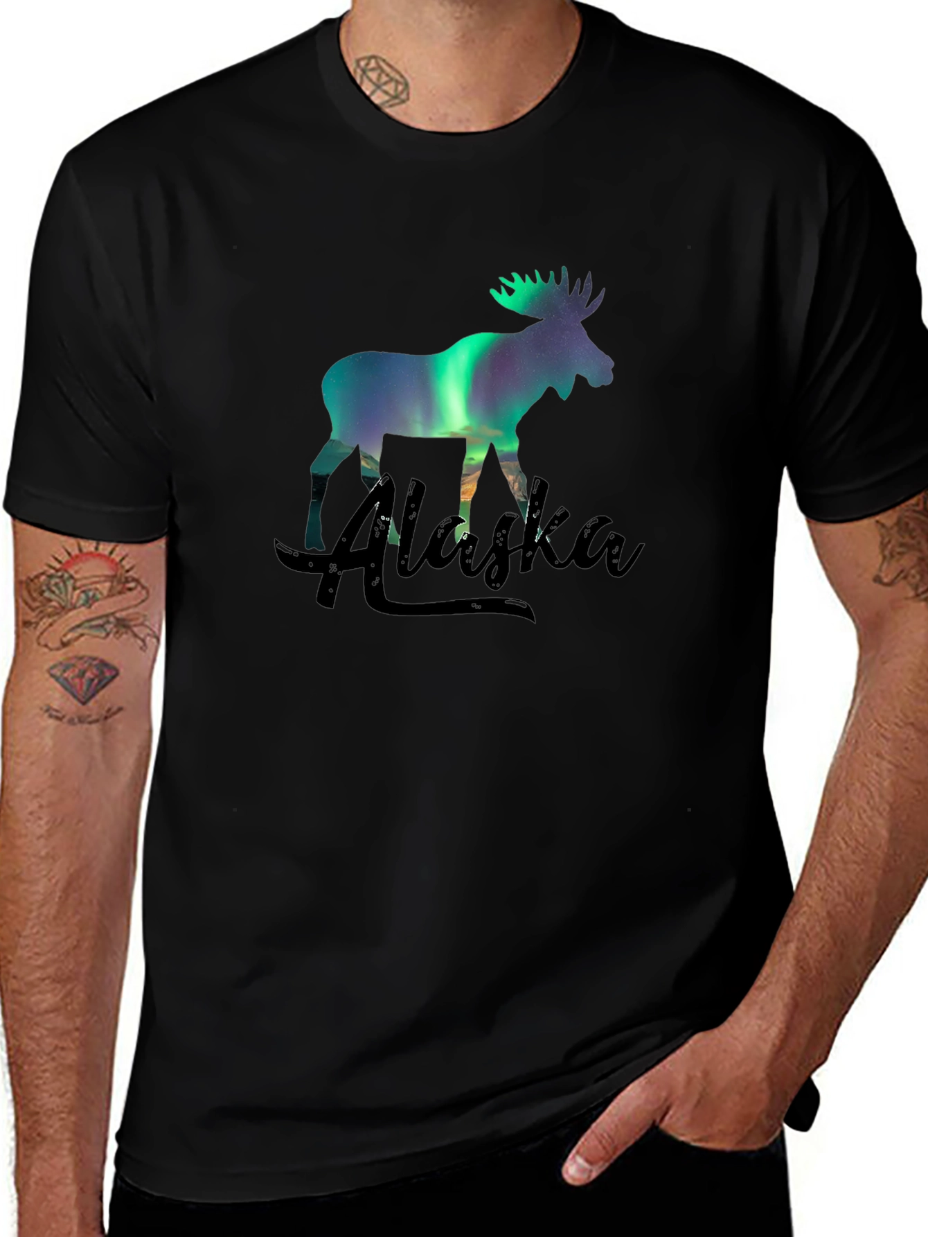 Alaska Moose Northern Lights Graphic T-Shirt