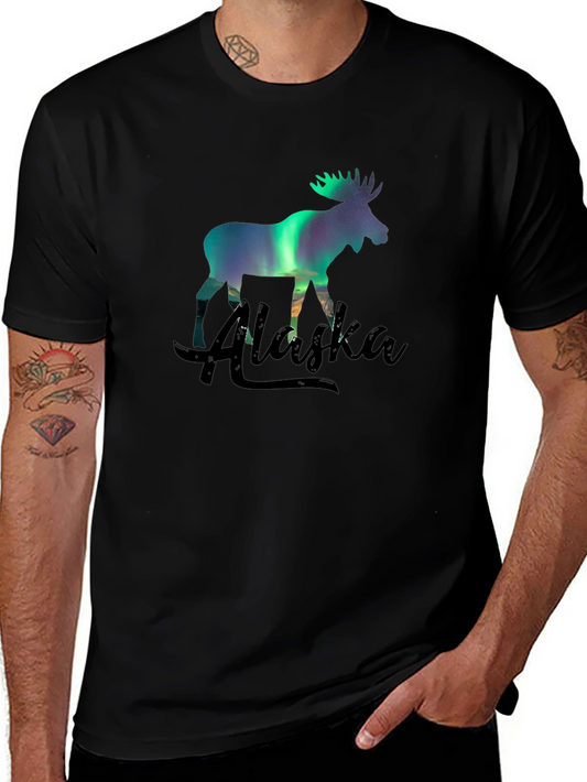 Alaska Moose Northern Lights Graphic T-Shirt
