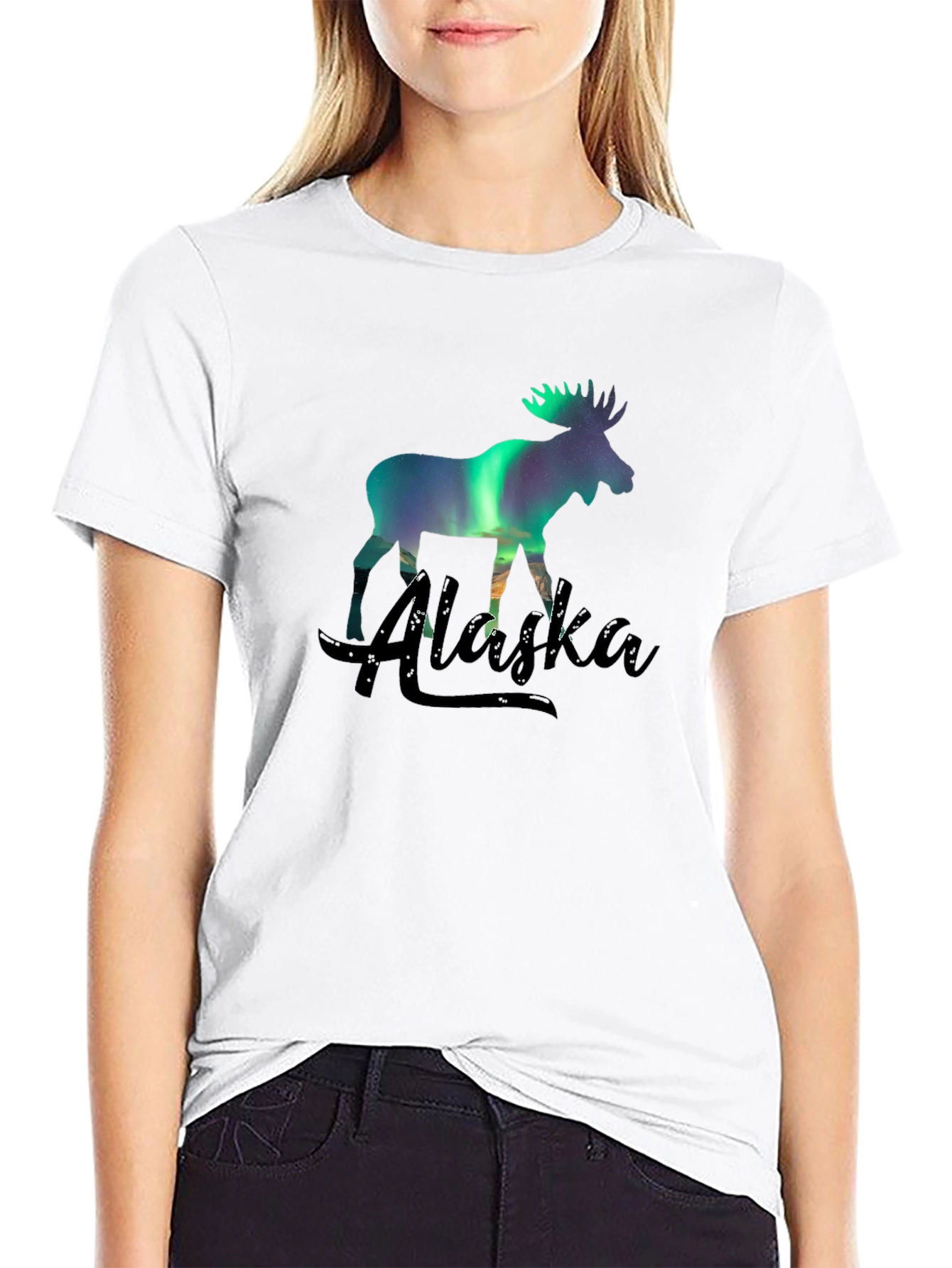 Alaska Moose Northern Lights Graphic T-Shirt