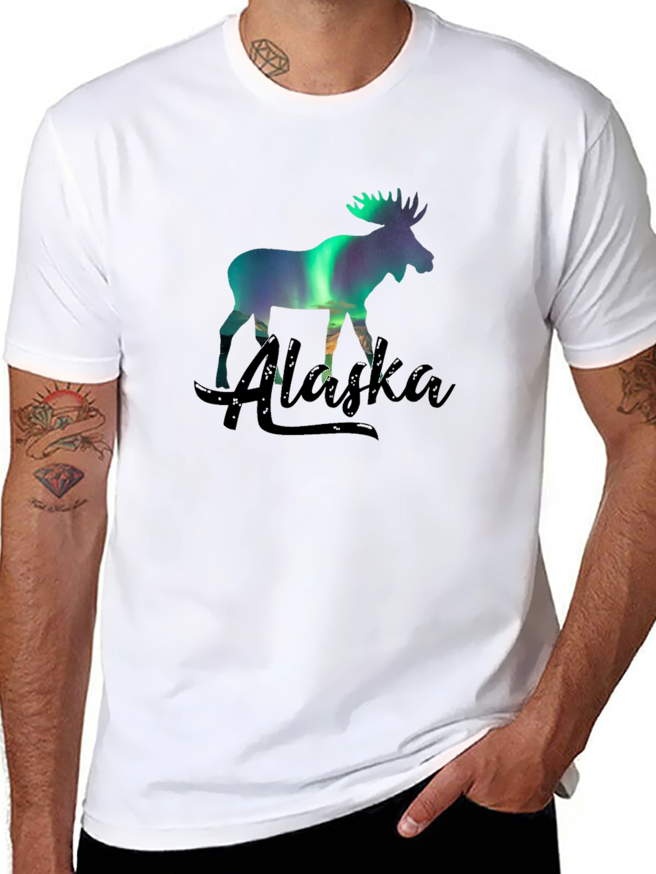 Alaska Moose Northern Lights Graphic T-Shirt