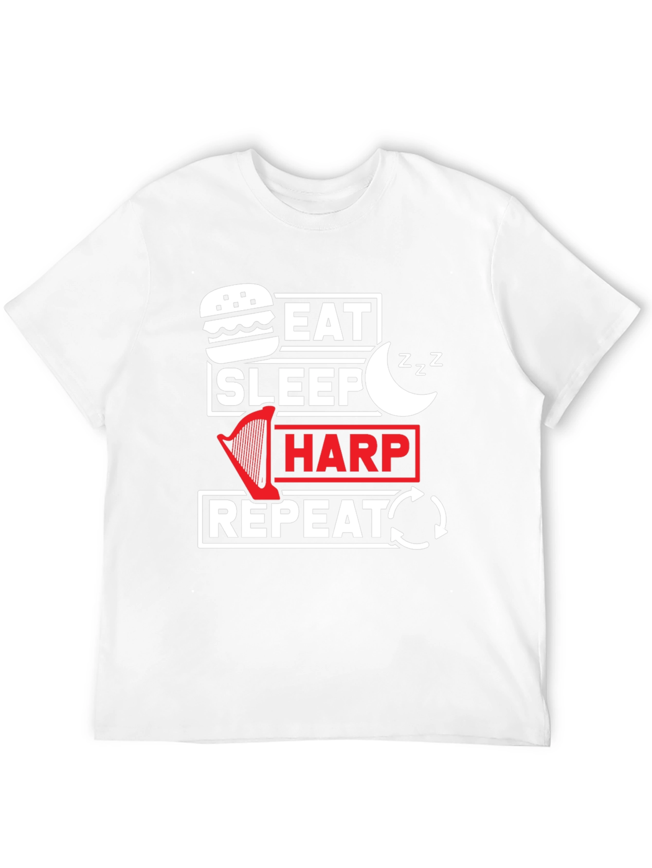 Eat Sleep Harp Repeat Black Graphic Tee