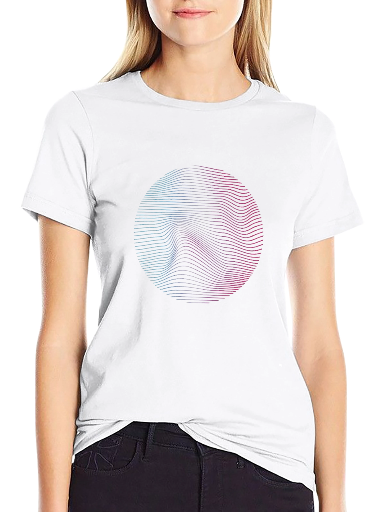 Abstract Wavy Line Circle Graphic Tee - Modern Style