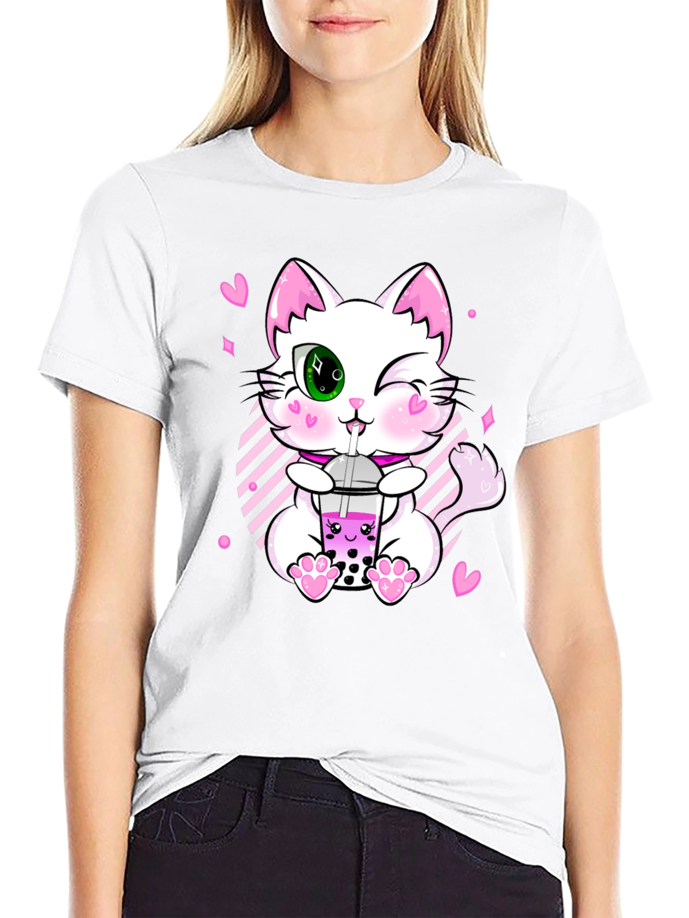 Kawaii Cat Boba Tea T-Shirt - Cute Anime Style