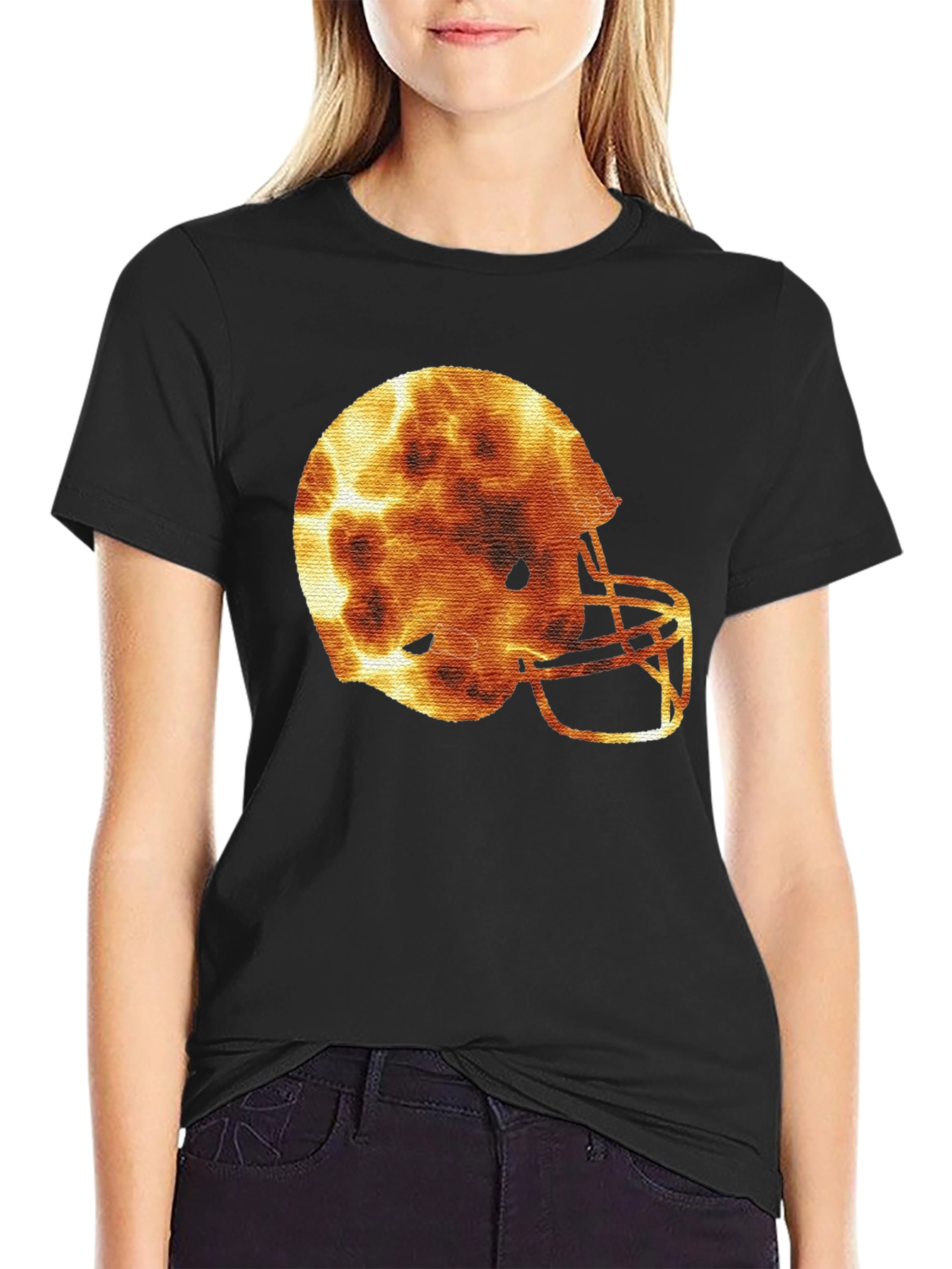 Fiery Football Helmet Graphic Tee - Sporty Design