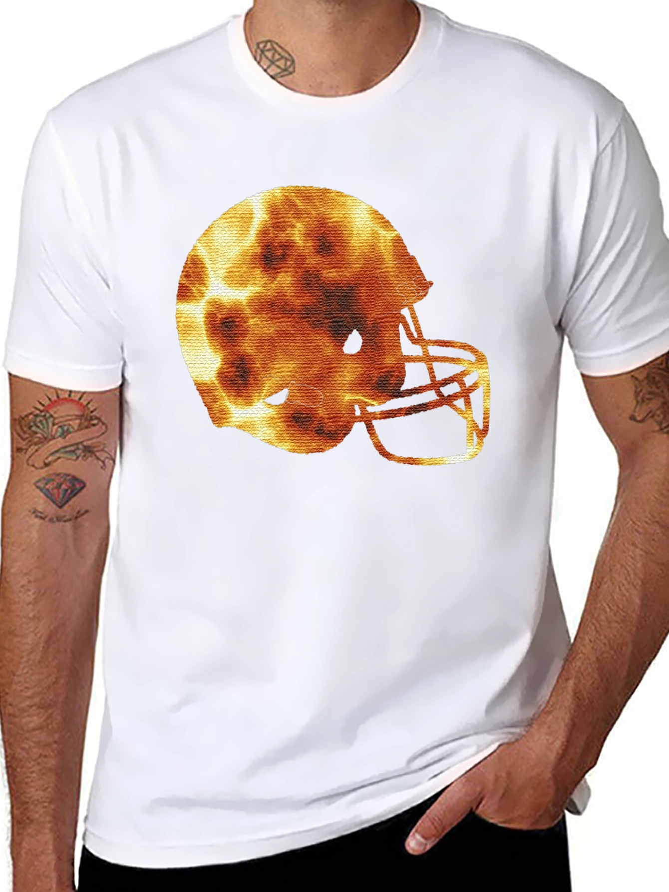 Fiery Football Helmet Graphic Tee - Sporty Design