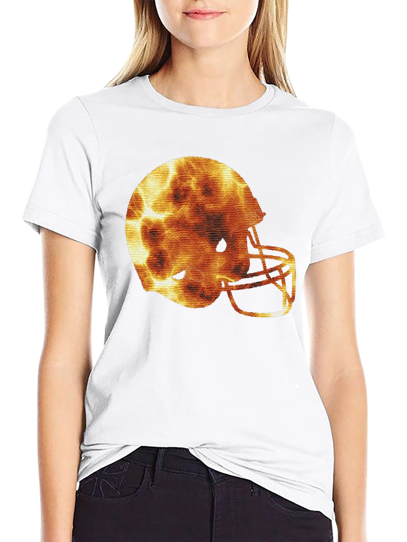 Fiery Football Helmet Graphic Tee - Sporty Design