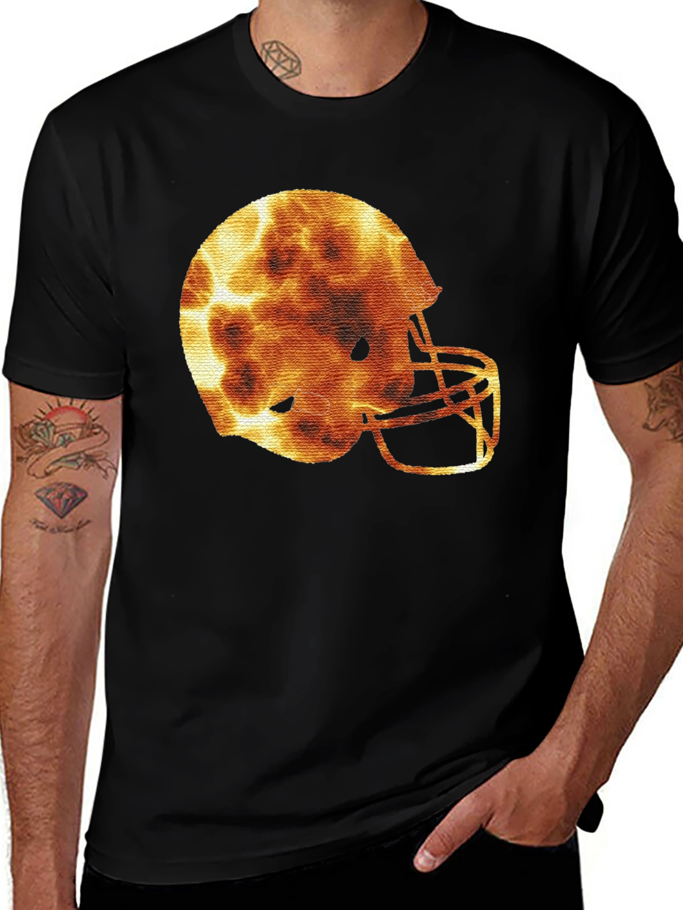 Fiery Football Helmet Graphic Tee - Sporty Design