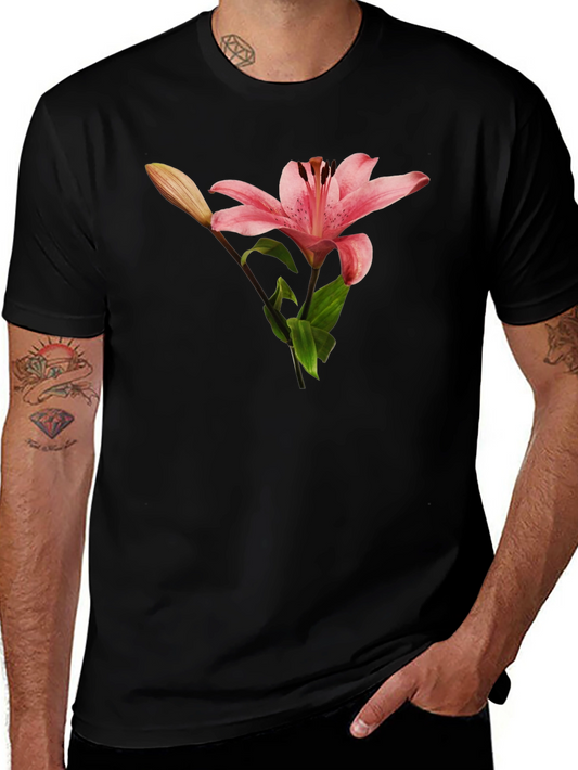 Floral Lily Graphic T-Shirt - Black