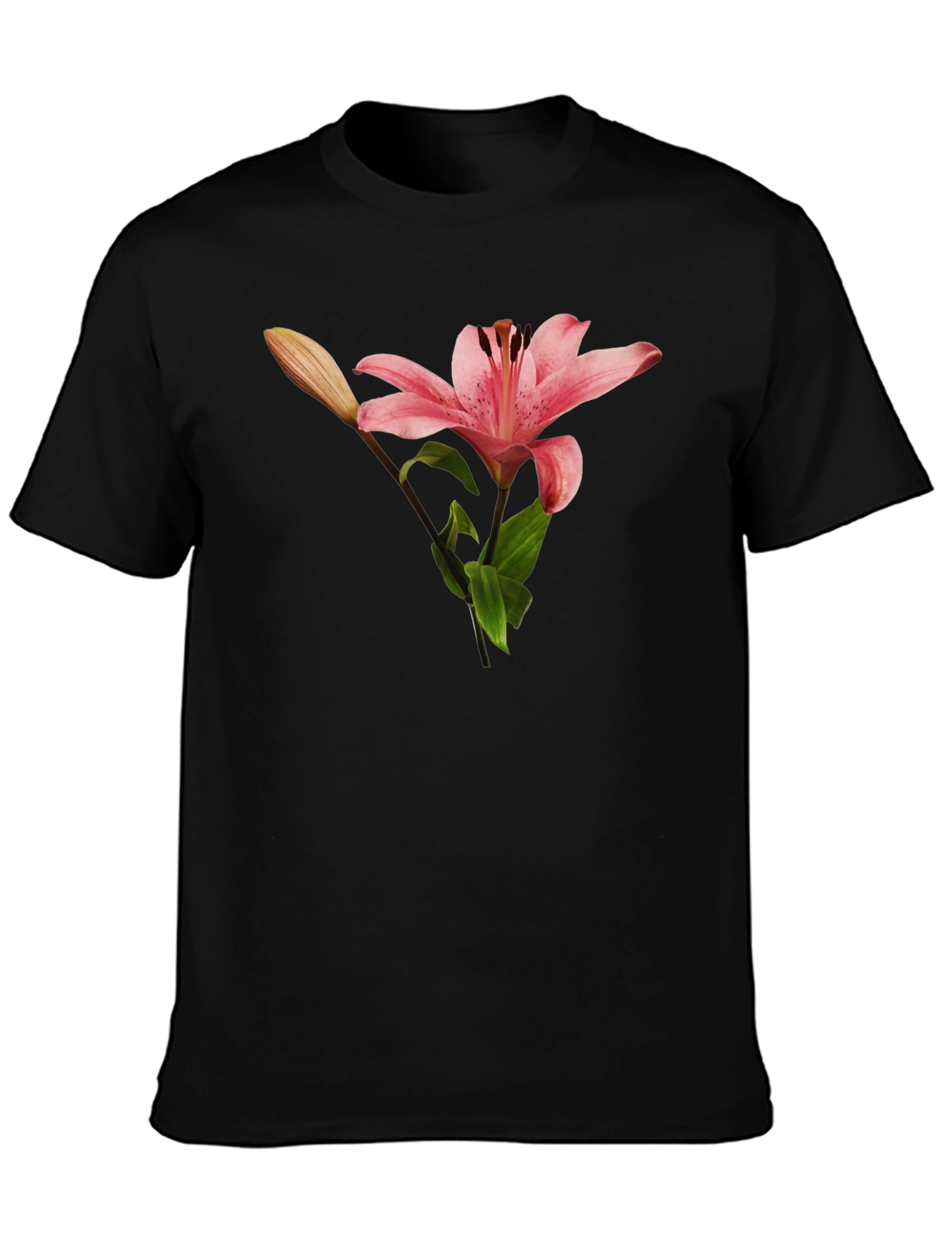 Floral Lily Graphic T-Shirt - Black