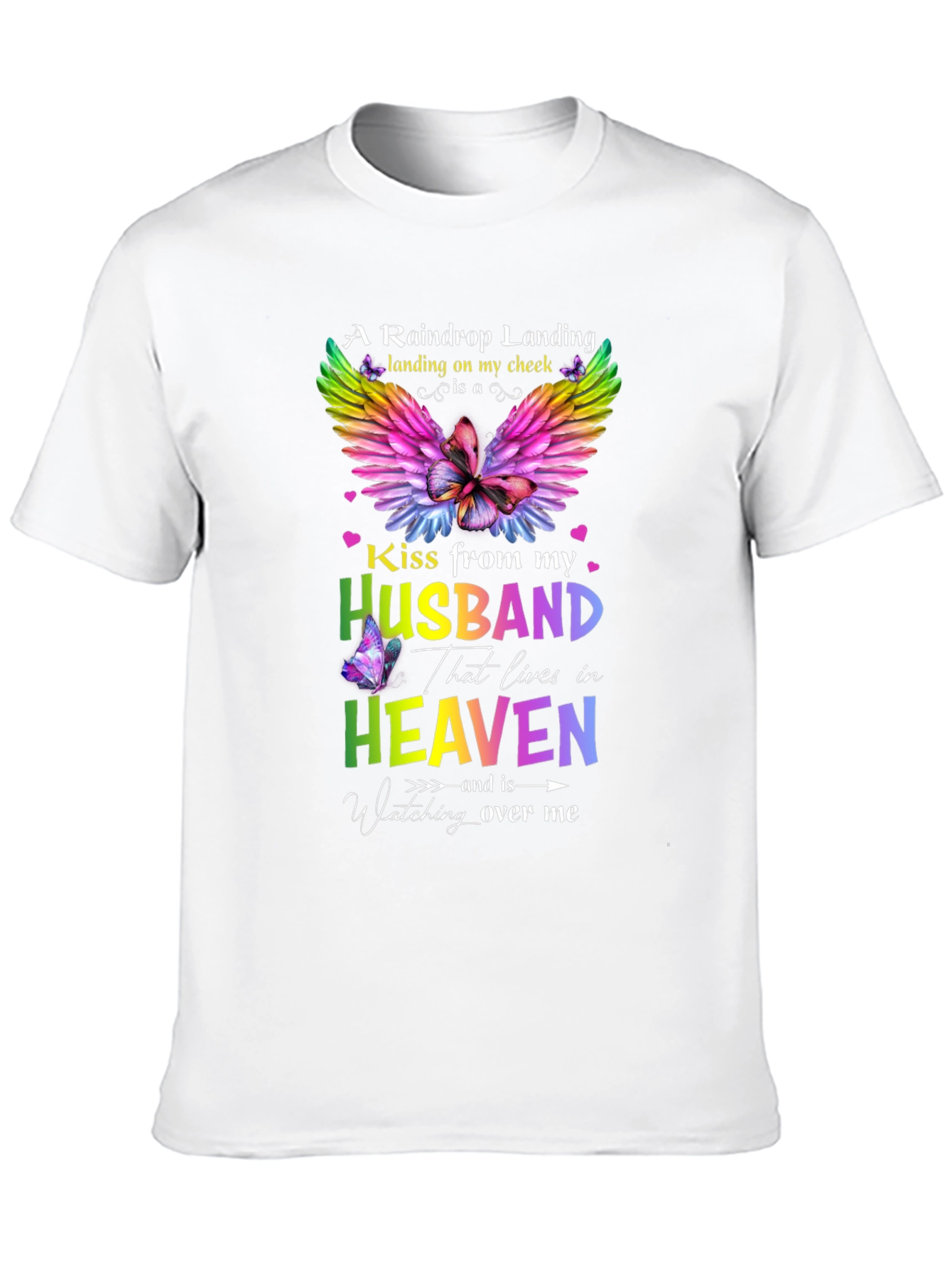Husband in Heaven Memorial T-Shirt Butterfly Rainbow