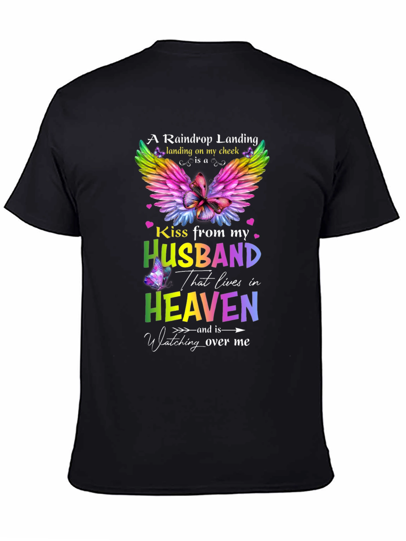Husband in Heaven Memorial T-Shirt Butterfly Rainbow