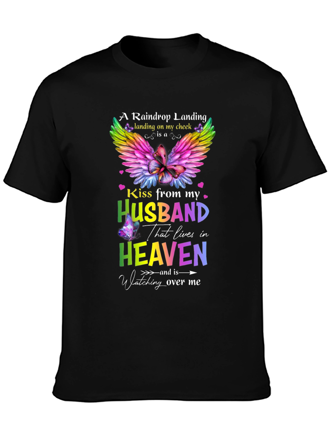 Husband in Heaven Memorial T-Shirt Butterfly Rainbow