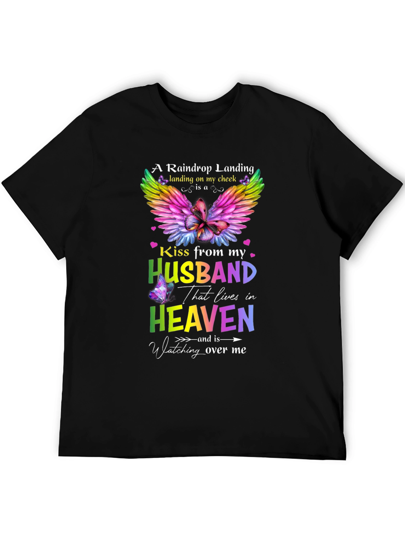 Husband in Heaven Memorial T-Shirt Butterfly Rainbow