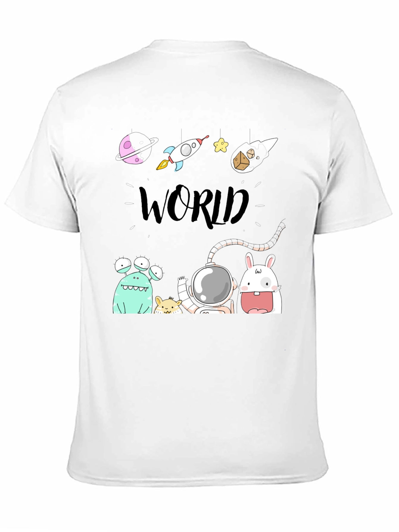 Cartoon Space World Black Graphic Tee