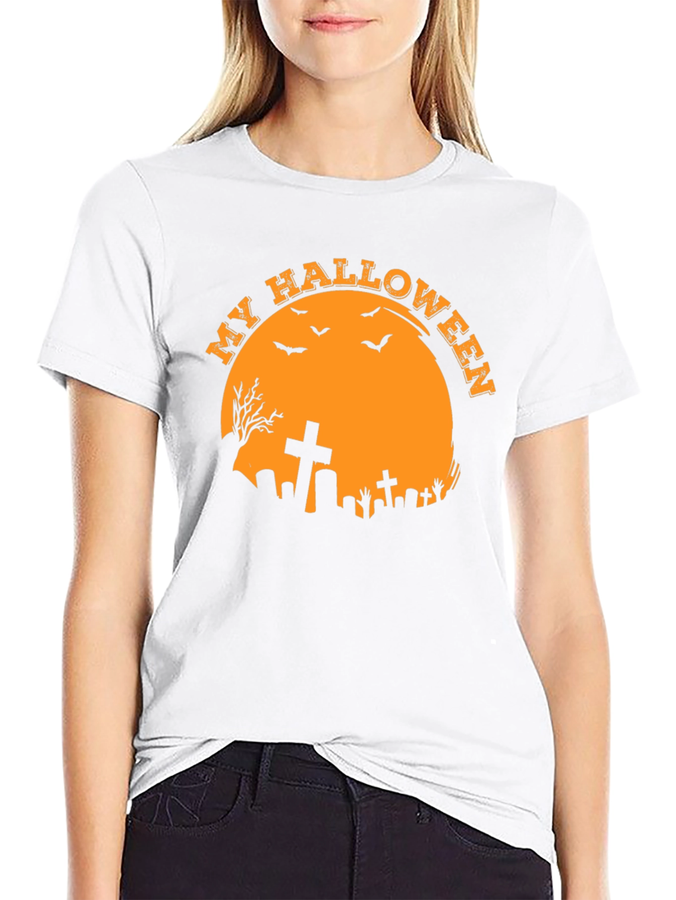 Spooky Halloween T-Shirt - Graveyard Moon Design