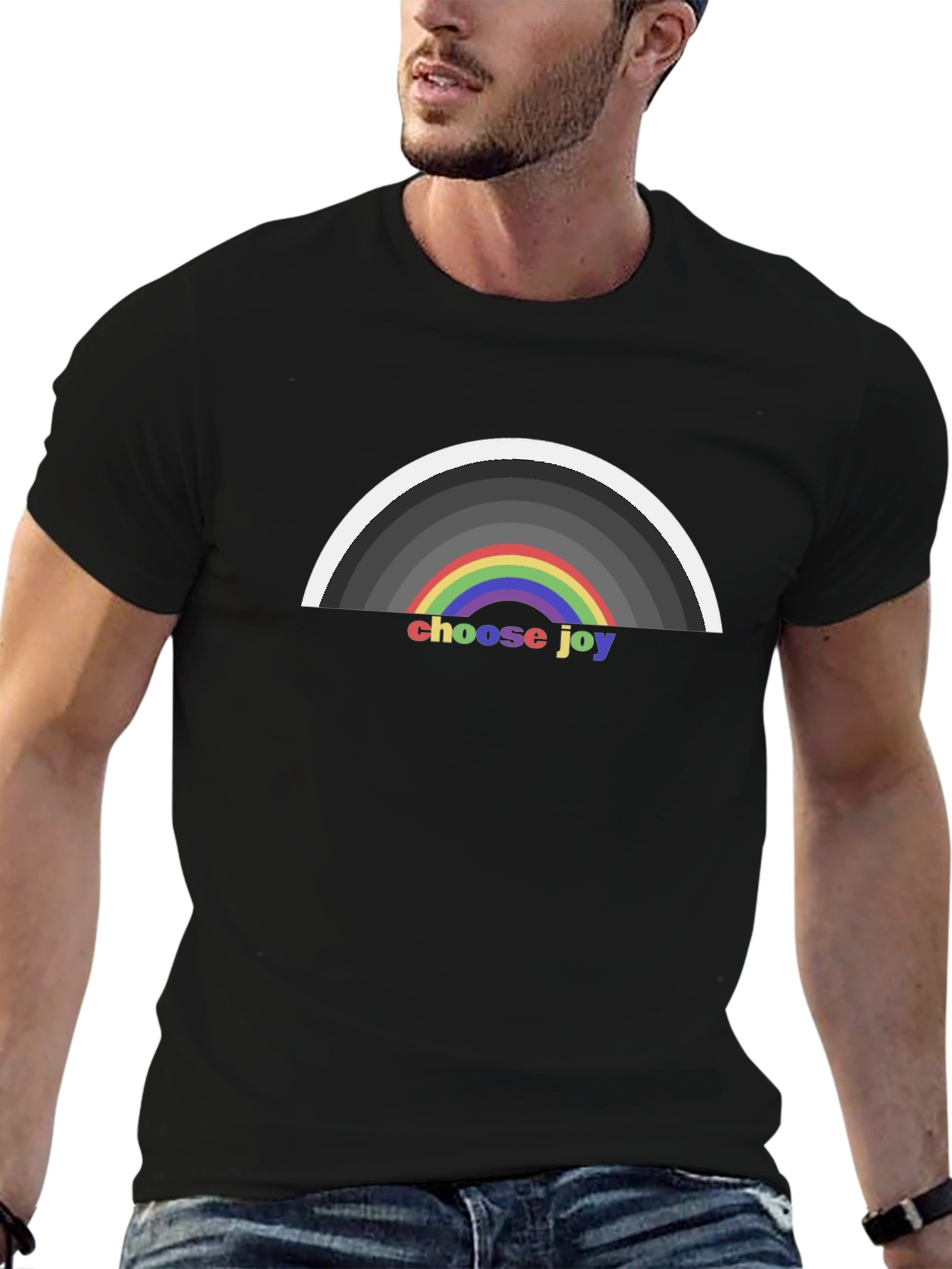 Choose Joy Rainbow Graphic T-Shirt - Black