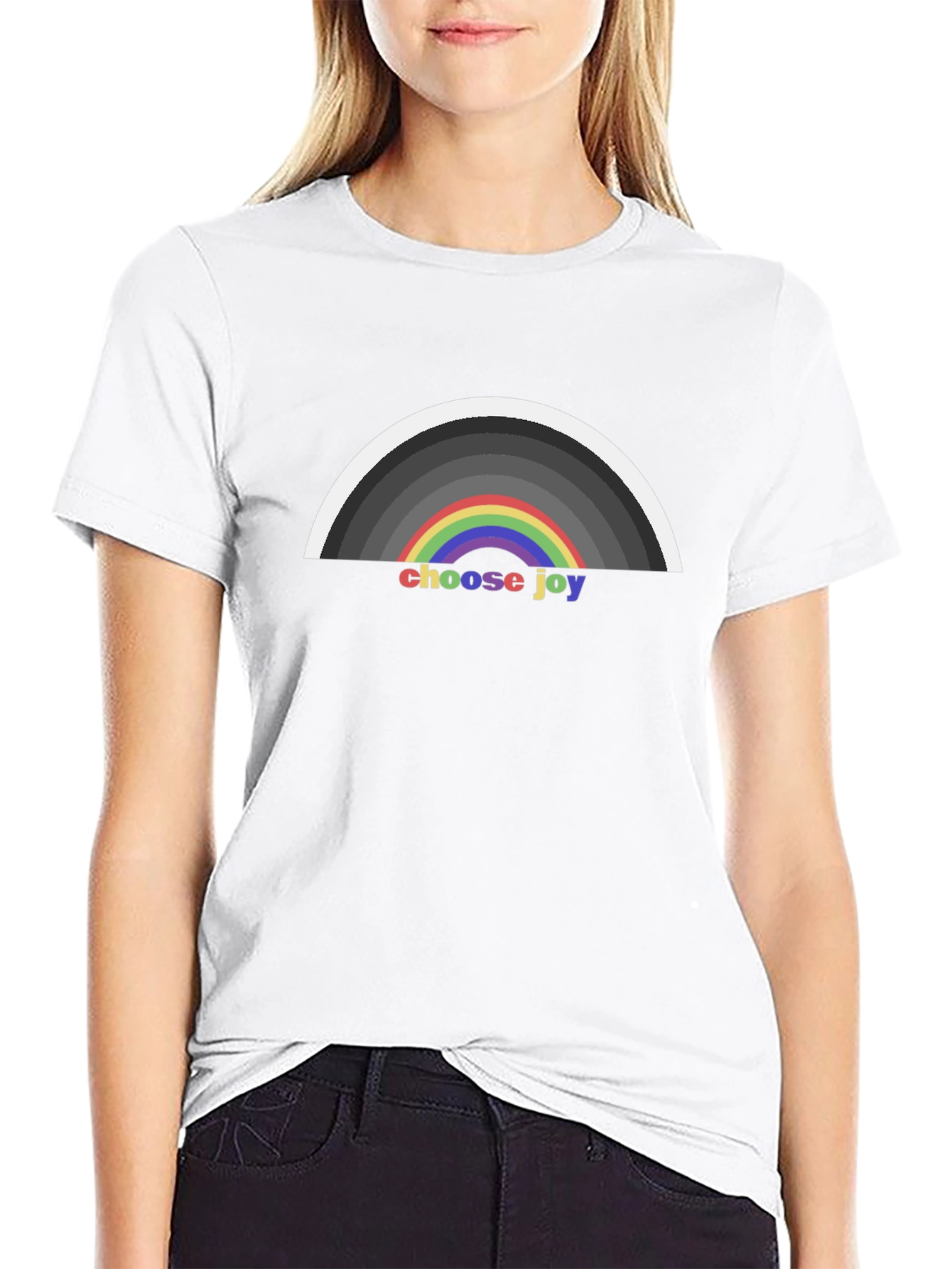 Choose Joy Rainbow Graphic T-Shirt - Black