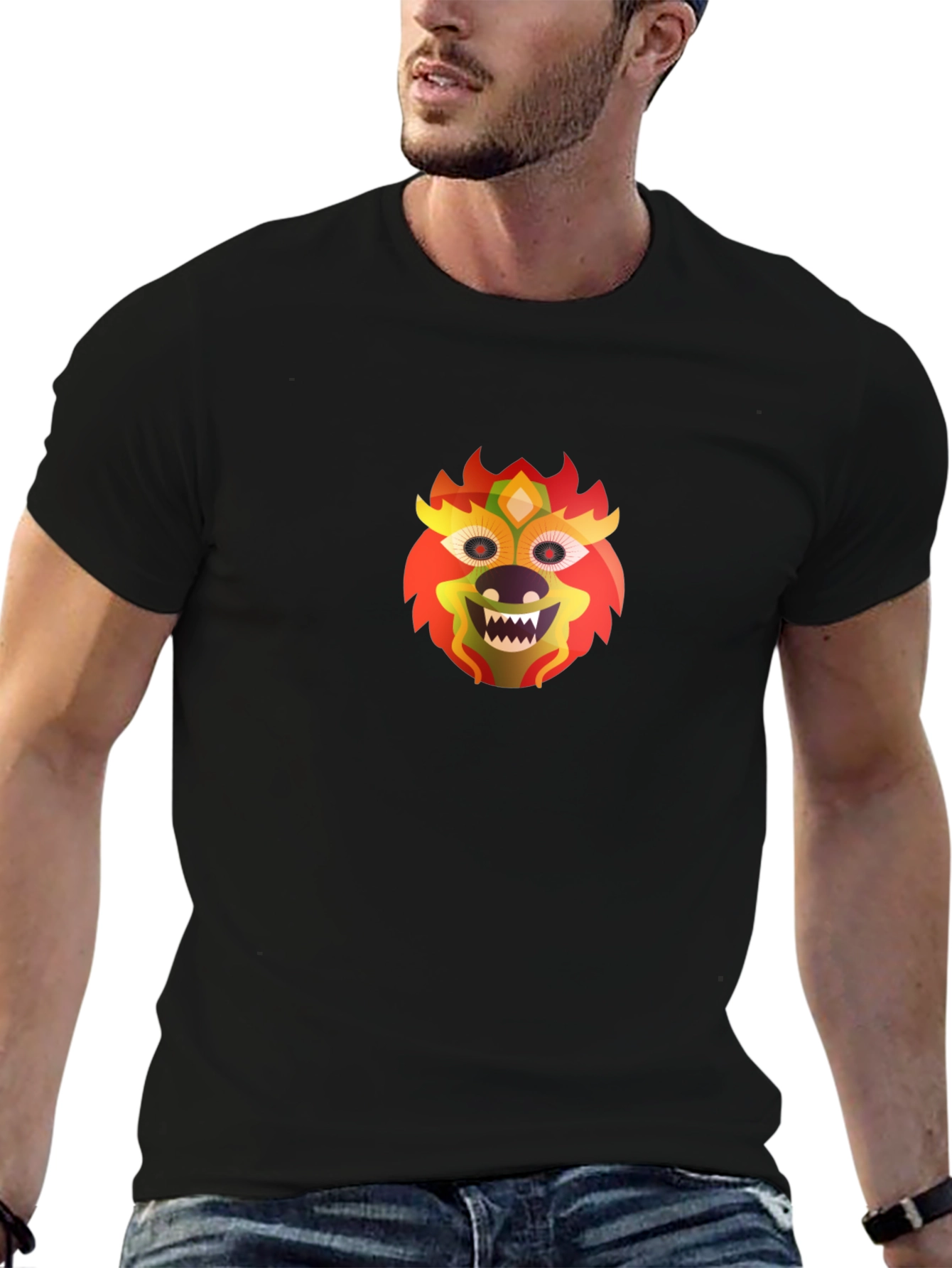 Bold Lion Mask Graphic Black Tee