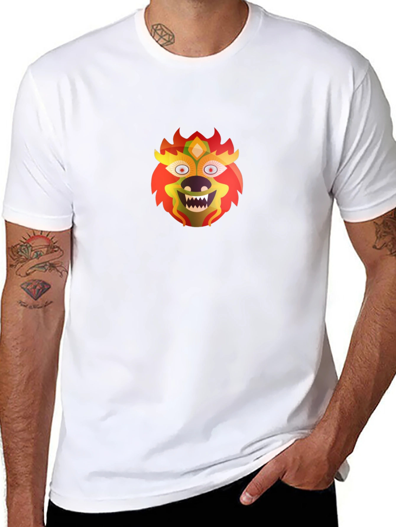 Bold Lion Mask Graphic Black Tee