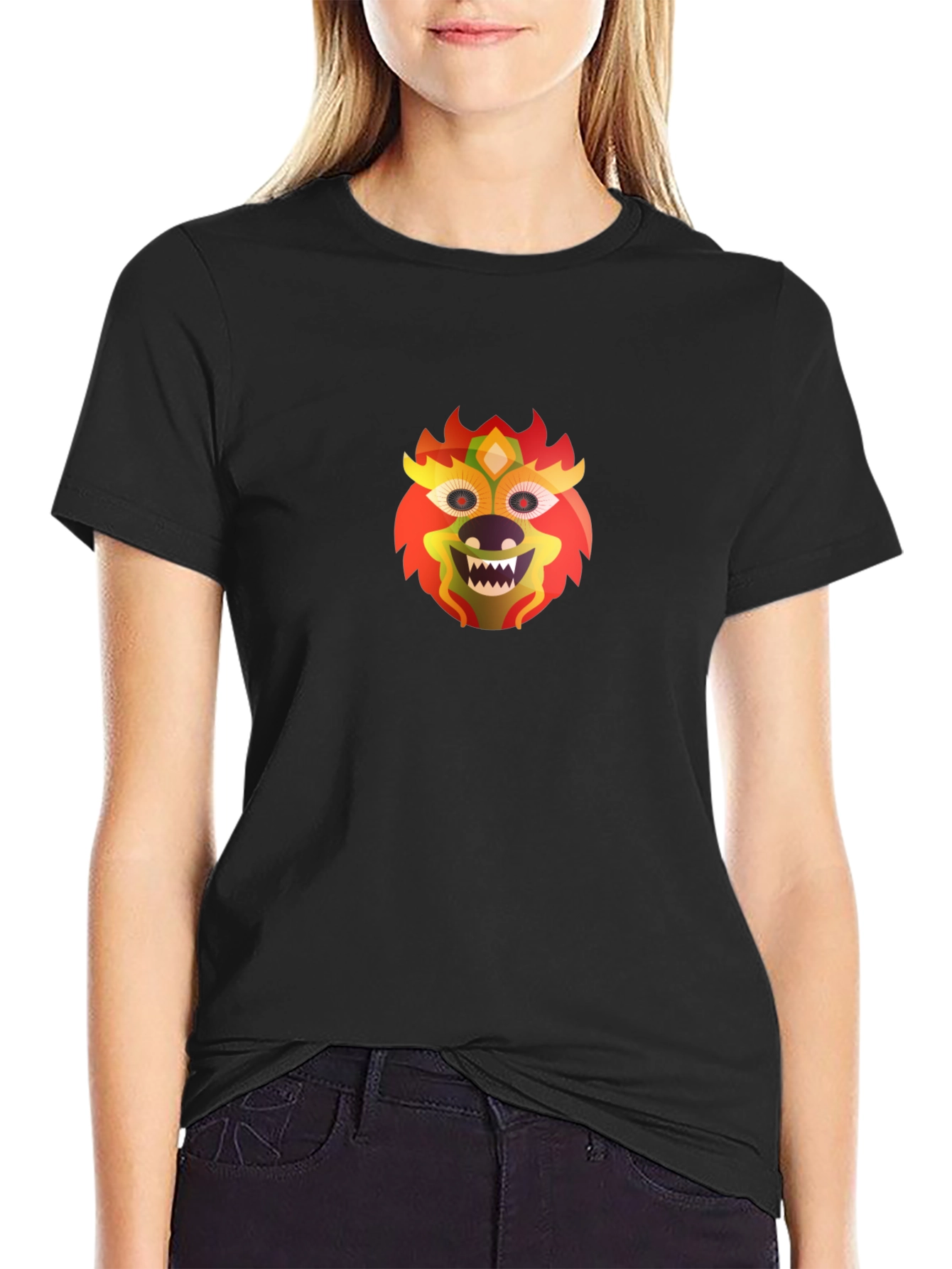 Bold Lion Mask Graphic Black Tee