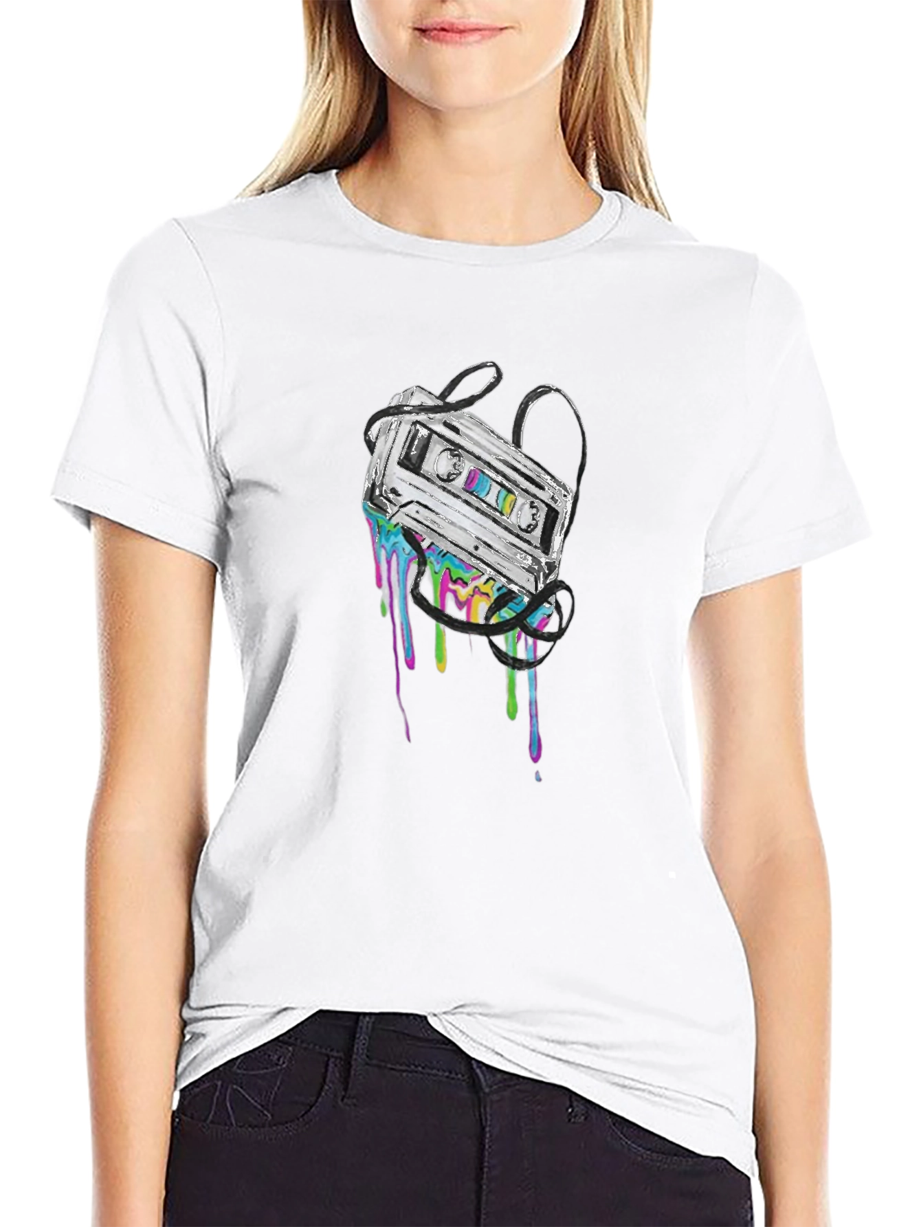 Retro Cassette Tape Drip Graphic Tee - Black