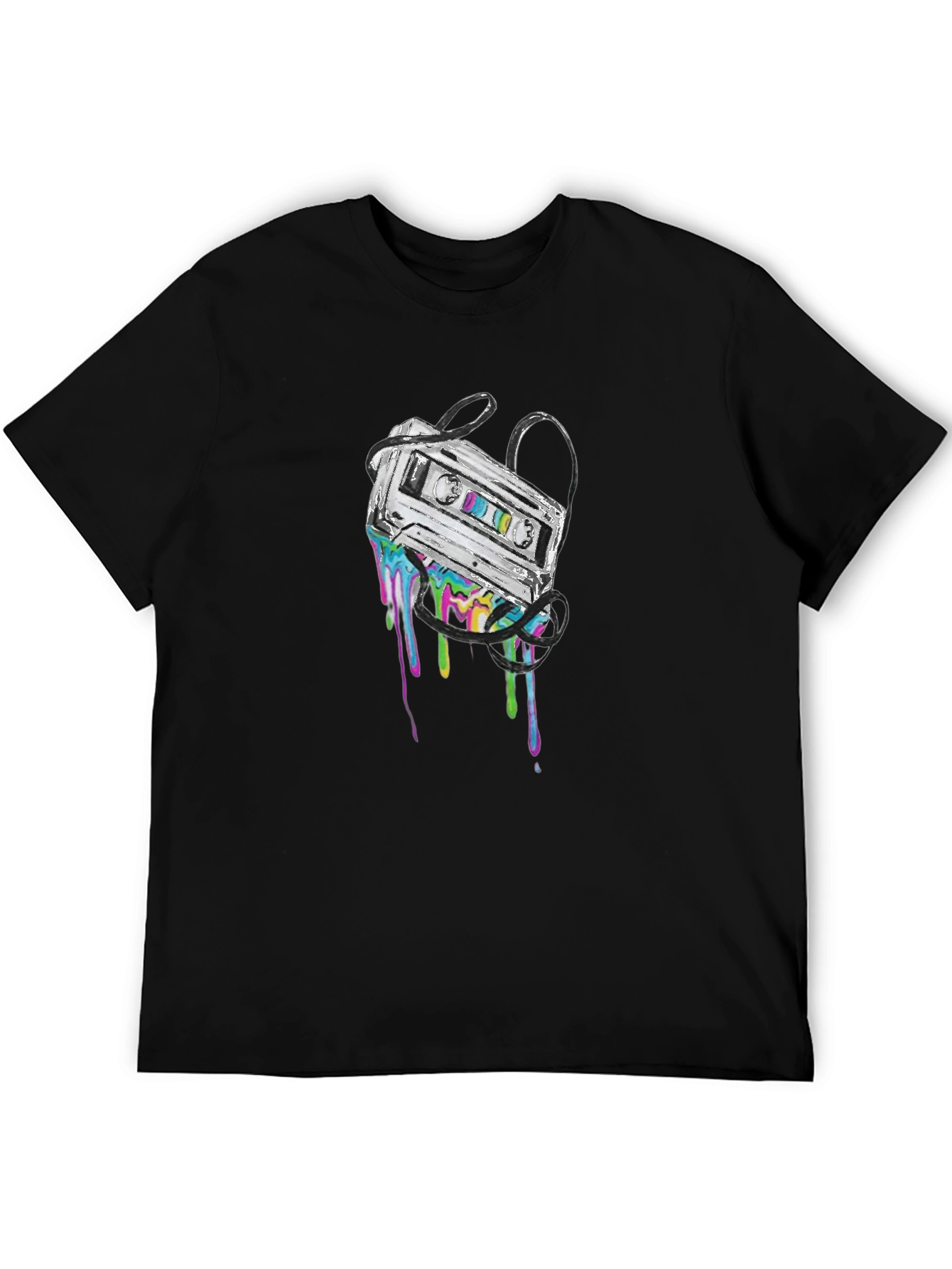 Retro Cassette Tape Drip Graphic Tee - Black