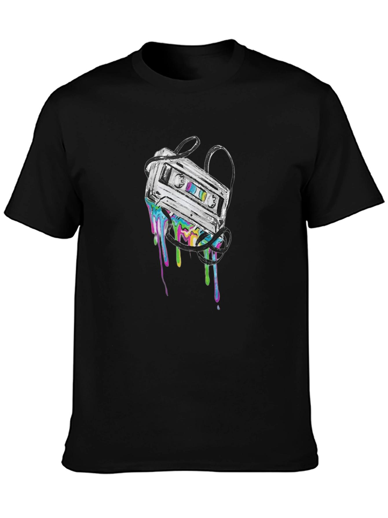 Retro Cassette Tape Drip Graphic Tee - Black