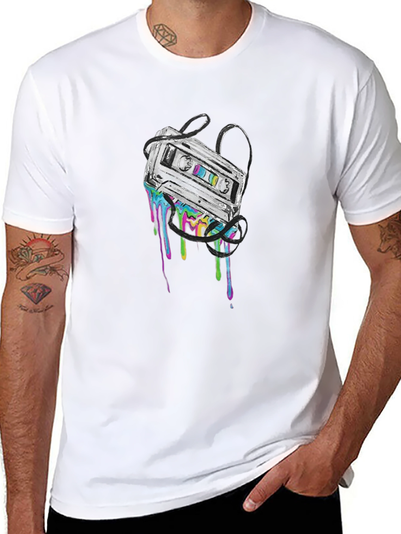 Retro Cassette Tape Drip Graphic Tee - Black