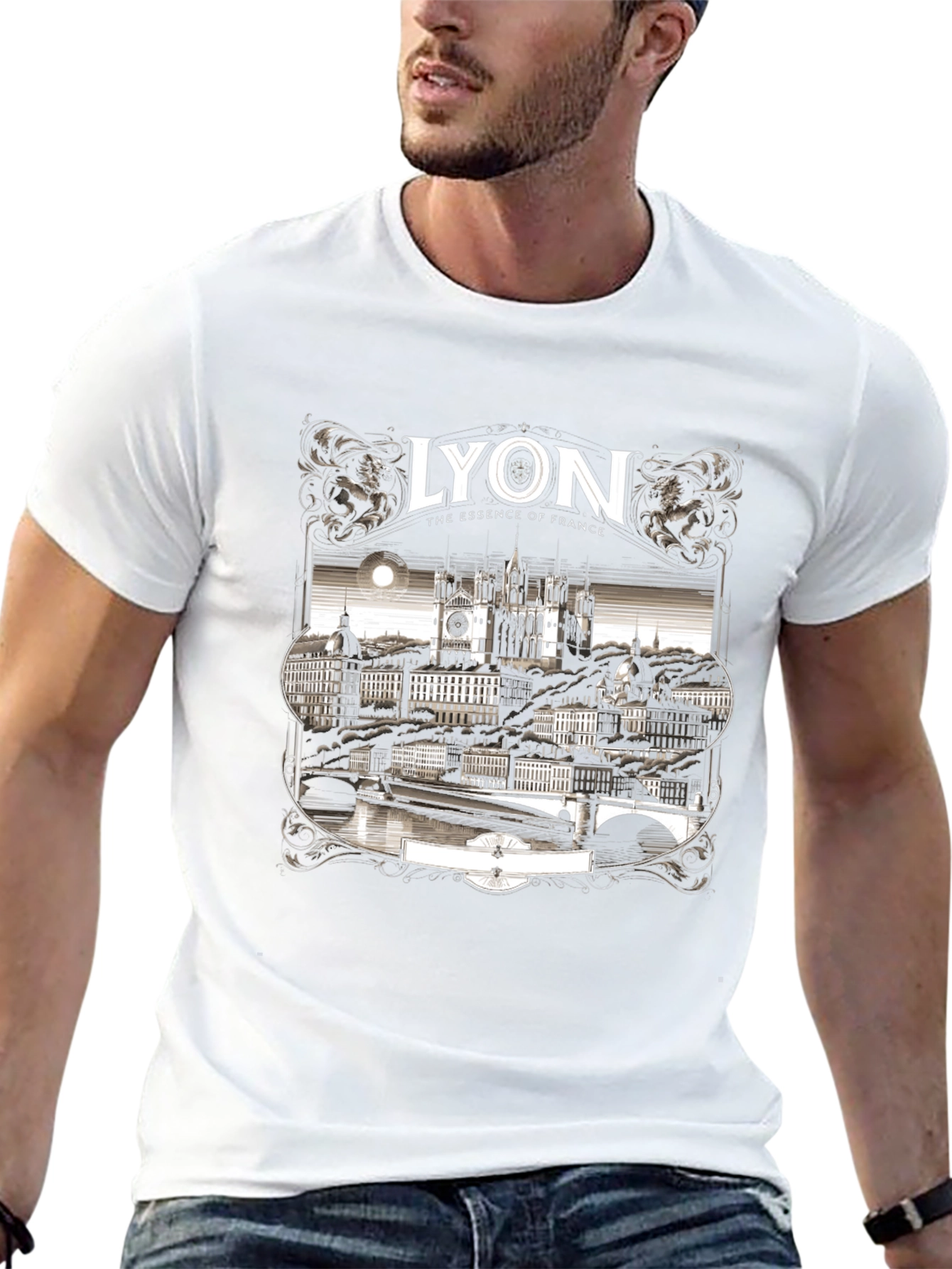 Lyon France Graphic Tee - Black Crew Neck T-Shirt