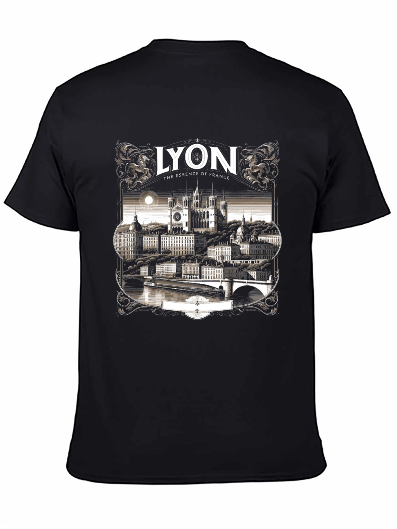Lyon France Graphic Tee - Black Crew Neck T-Shirt