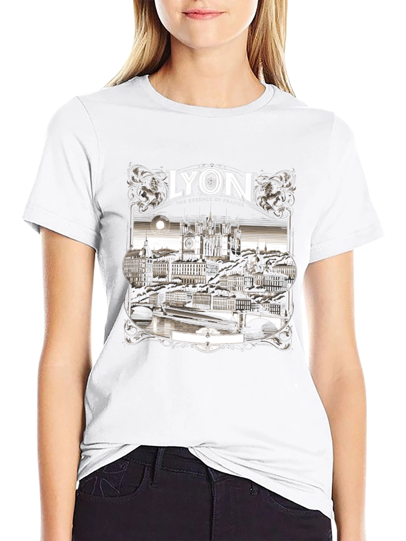 Lyon France Graphic Tee - Black Crew Neck T-Shirt