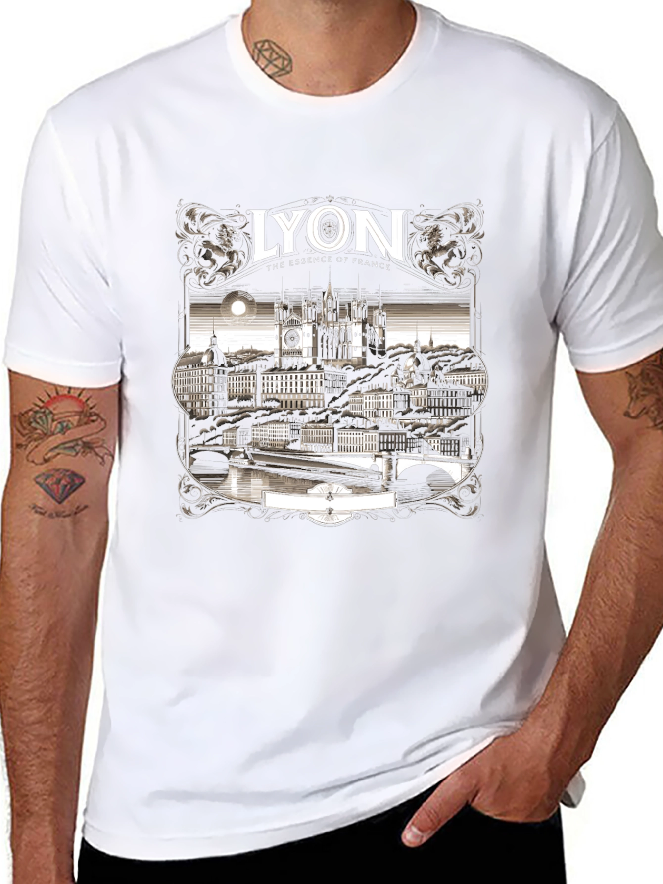 Lyon France Graphic Tee - Black Crew Neck T-Shirt