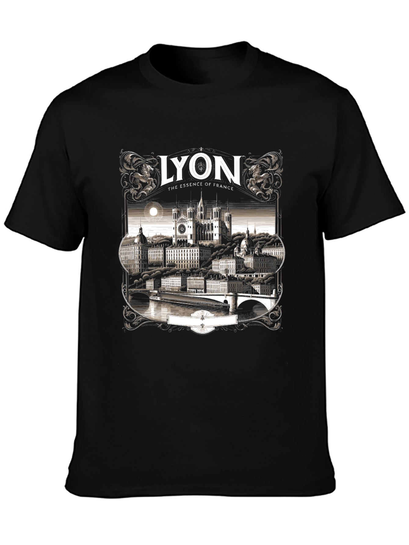Lyon France Graphic Tee - Black Crew Neck T-Shirt