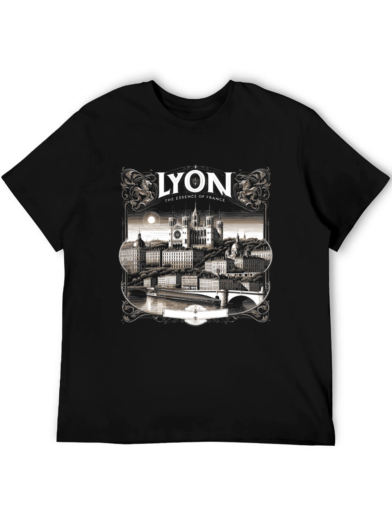 Lyon France Graphic Tee - Black Crew Neck T-Shirt